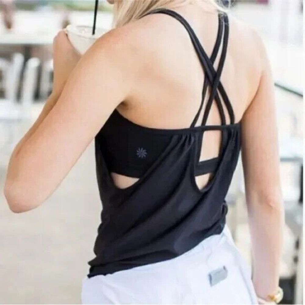 Athleta Large Tall LT Hidden Agenda Bra Tank Top Black Shelf Bra Womens READ
